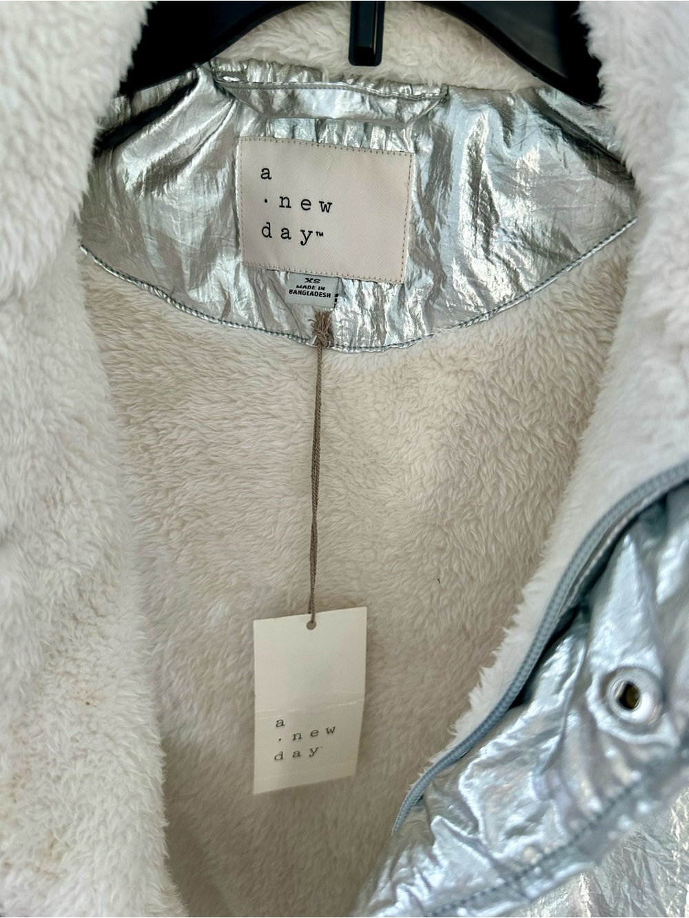 a new day Silver Metallic Fur Lined Zipper Puffer Vest - Picture 3 of 7